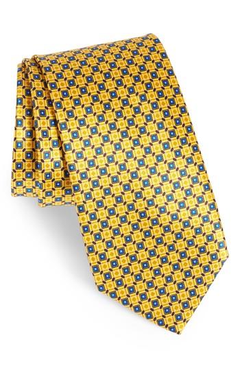 Men's Canali Neat Print Silk Tie, Size - Yellow
