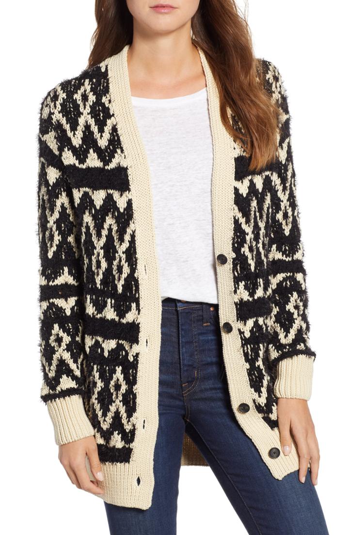 Women's Lucky Brand Diamond Fair Isle Cardigan - White