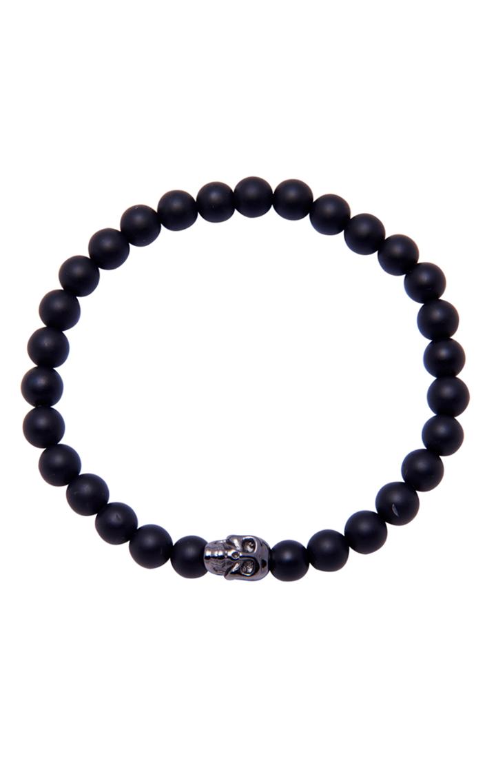 Men's Nialaya Skull Matte Onyx Stretch Bracelet