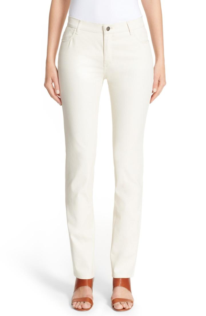 Women's Lafayette 148 New York Waxed Denim Slim Leg Jeans (similar To 16w) - Ivory