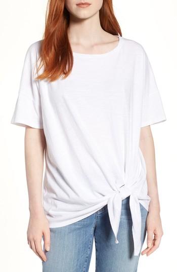 Women's Eileen Fisher Tie Hem Organic Cotton Tee, Size - White