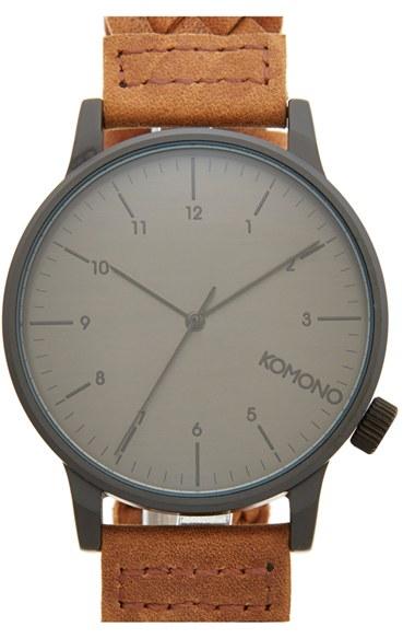 Men's Komono 'winston' Round Dial Woven Leather Strap Watch, 40mm