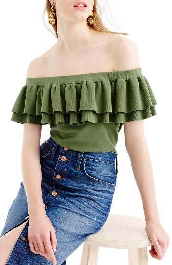 Women's J.crew Lightweight Off The Shoulder Sweater, Size - Green