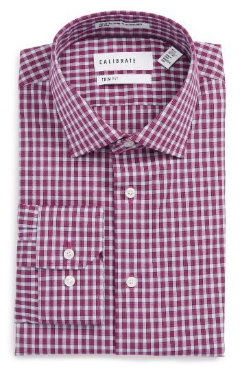 Men's Calibrate Trim Fit Stretch Non-iron Check Dress Shirt .5 32/33 - Purple