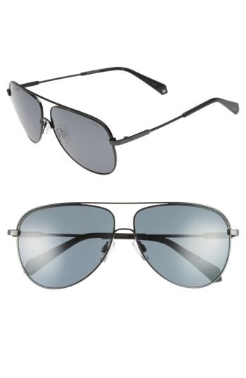 Men's Polaroid Eyewear 2054s 60mm Polarized Aviator Sunglasses - Matte Black