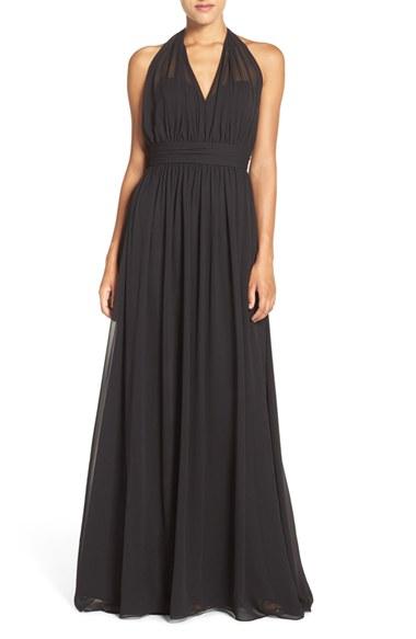Women's Hayley Paige Occasions Ruched Waist Chiffon Halter Gown - Black