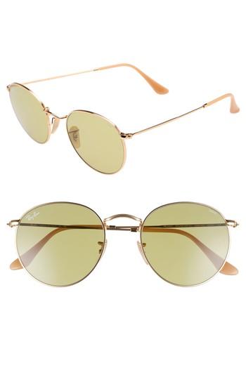 Women's Ray-ban 53mm Polarized Round Sunglasses - Gold Green