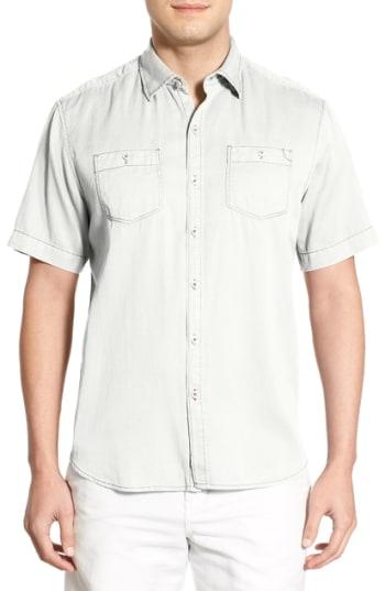 Men's Tommy Bahama 'new Twilly' Island Modern Fit Short Sleeve Twill Shirt, Size - White