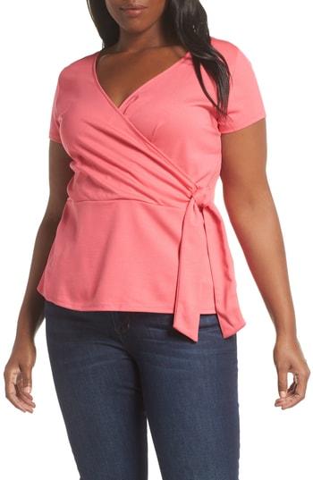 Women's Gibson Faux Wrap Tie Shirt - Coral