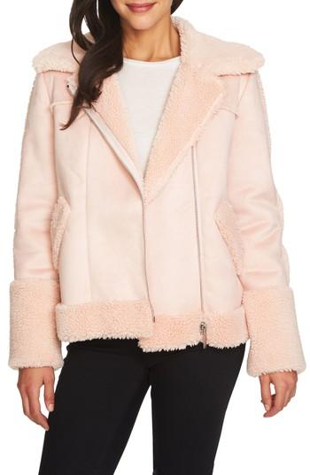 Women's 1.state Faux Shearling Moto Jacket - Pink