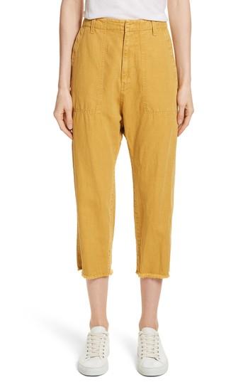 Women's Nili Lotan Luna Cotton & Linen Twill Crop Pants - Yellow