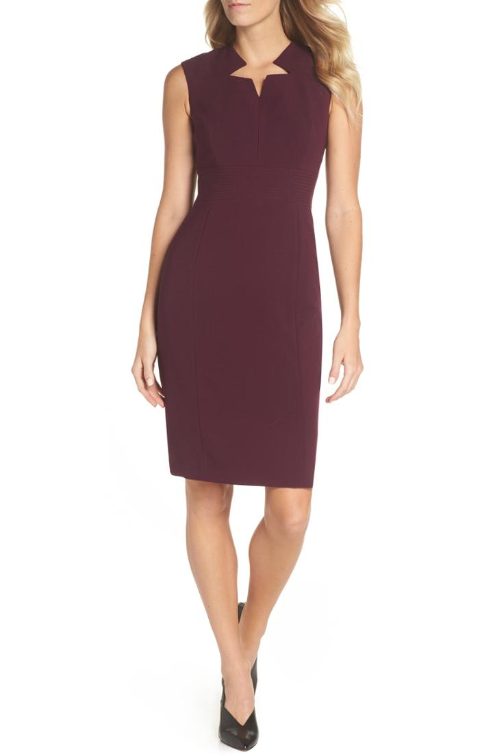 Women's Tahari Star Neckline Crepe Sheath Dress - Red