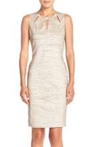 Petite Women's Eliza J Embellished Cutout Taffeta Sheath Dress P - Beige