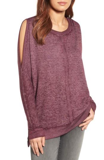 Women's Caslon Cold Shoulder Burnout Sweatshirt - Burgundy