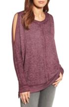 Women's Caslon Cold Shoulder Burnout Sweatshirt - Burgundy