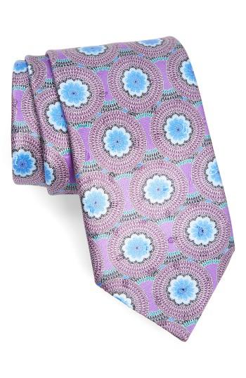 Men's Ermenegildo Zegna Floral Medallion Silk Tie, Size - Purple