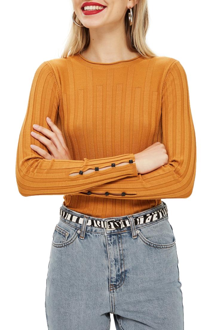Women's Topshop Ribbed Sweater Us (fits Like 0-2) - Yellow