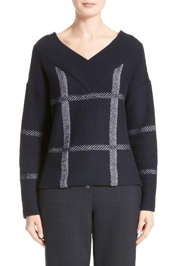 Women's Armani Collezioni Windowpane Wool & Cashmere Sweater - Blue