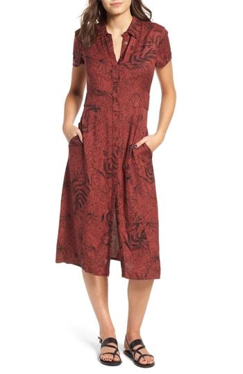 Women's Rvca Caper Leaf Print Midi Dress - Red
