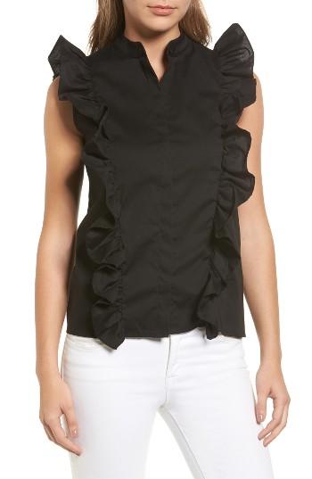 Women's Halogen Ruffle Trim Stretch Poplin Top