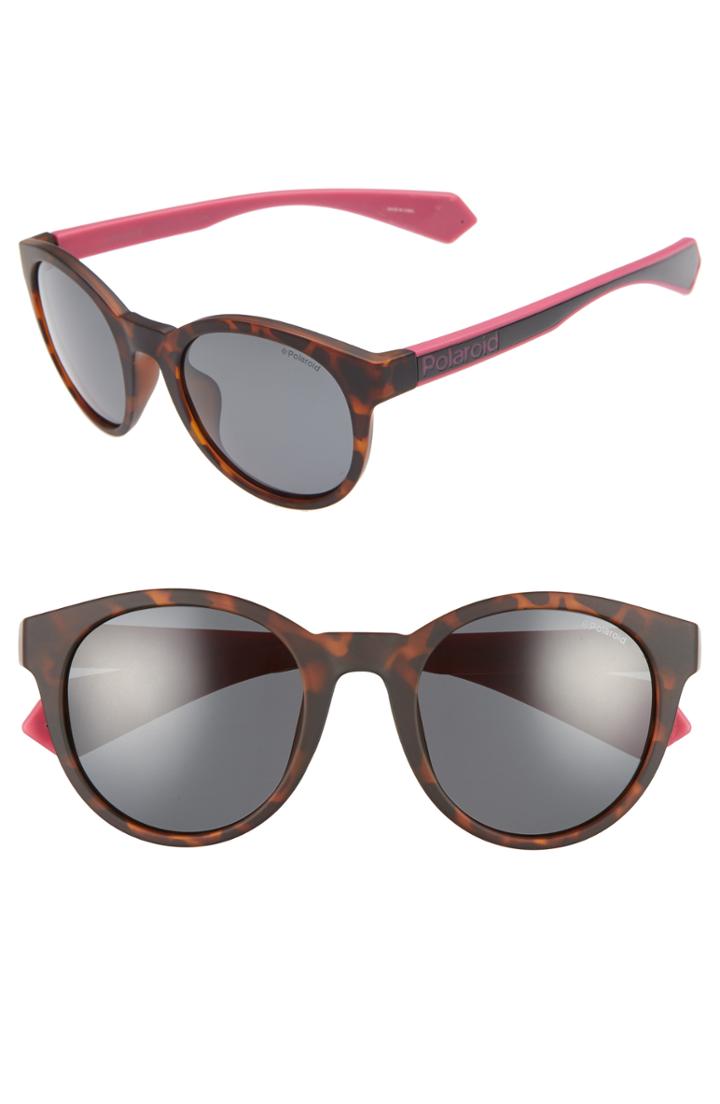Women's Polaroid 52mm Polarized Round Sunglasses - Havana/ Fuchsia