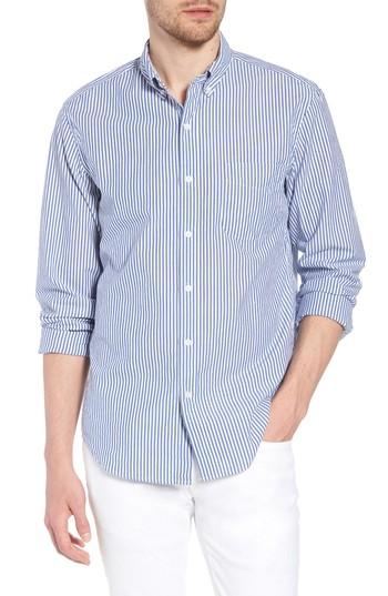 Men's J.crew Slim Fit Stretch Secret Wash Stripe Poplin Sport Shirt - Blue