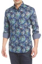 Men's Bugatchi Shaped Fit Birds Of Paradise Sport Shirt - Blue