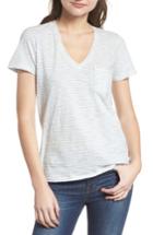 Women's Madewell Whisper Cotton Stripe V-neck Tee, Size - Ivory