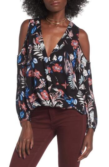 Women's Lush Surplice Cold Shoulder Blouse - Black