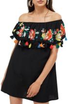 Women's Topshop Embroidered Bardot Minidress Us (fits Like 0) - Black