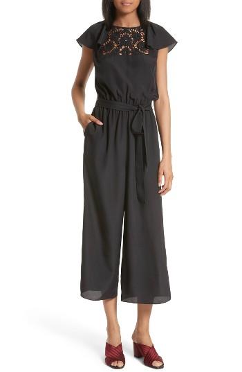 Women's Kate Spade Embroidered Lace Yoke Jumpsuit - Black
