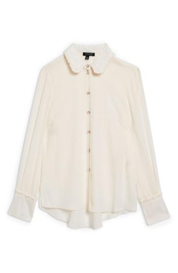 Women's Topshop Ruffle Collar Shirt Us (fits Like 0-2) - Ivory