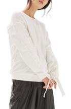 Women's Topshop Ruched Sleeve Sweatshirt Us (fits Like 0) - White