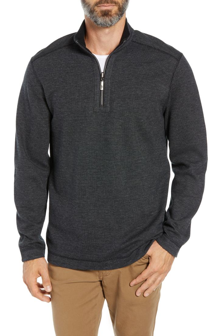 Men's Tommy Bahama Playa Port Flip Quarter Zip Pullover - Black