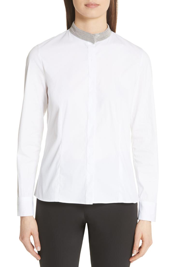 Women's Fabiana Filippi Mollini Trim Stretch Poplin Shirt Us / 38 It - White