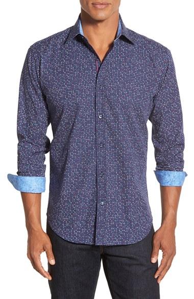 Men's Bugatchi Shaped Fit Solid Sport Shirt - Black