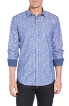 Men's Bugatchi Shaped Fit Layered Print Sport Shirt, Size - Blue