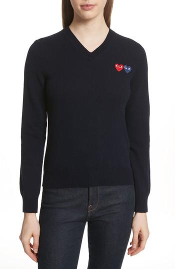 Women's Comme Des Garcons Play Wool Sweater - Blue