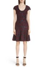 Women's St. John Collection Sparkle Velvet Jacquard Fit & Flare Dress - Burgundy