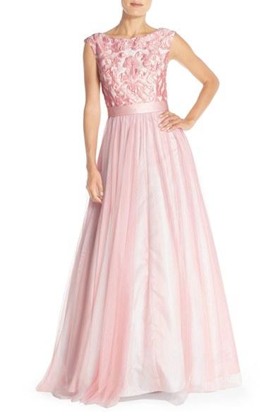 Women's Aidan Mattox Embroidered Bodice Mesh Ballgown