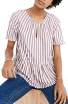 Women's Madewell Stanza Stripe Ruffle Hem Top, Size - Blue