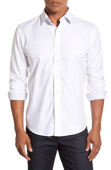 Men's Bugatchi Classic Fit Print Sport Shirt, Size - White