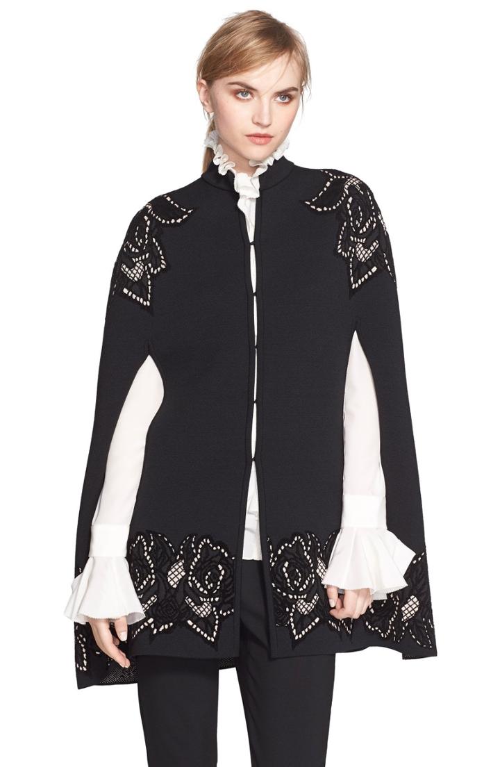 Women's Alexander Mcqueen Placed Rose Knit Cape - Black