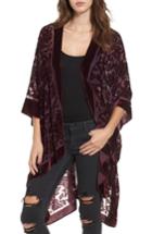 Women's Woven Heart Girls Burnout Velvet Kimono, Size - Burgundy