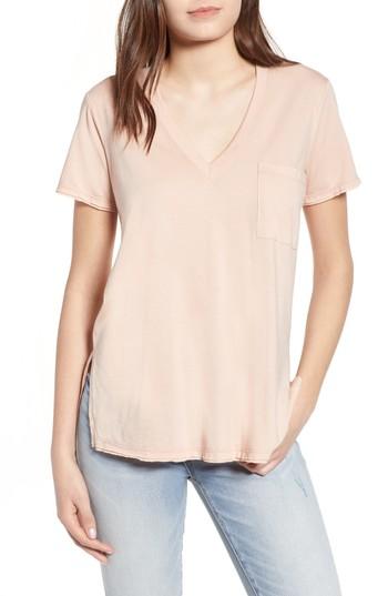 Women's Raw Edge Side Slit Tee, Size - Pink