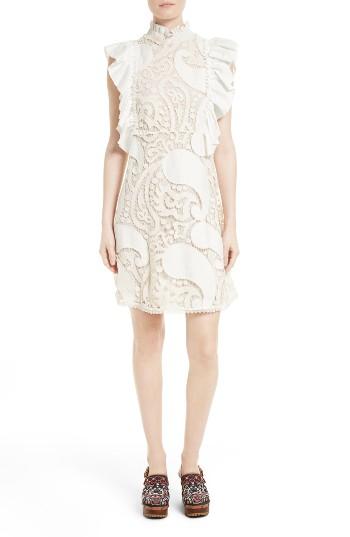 Women's See By Chloe Ruffle Lace Shift Dress Us / 34 It - Ivory