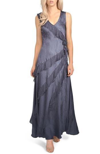 Petite Women's Komarov Asymmetrical Ruffle Charmeuse Gown With Wrap P - Purple