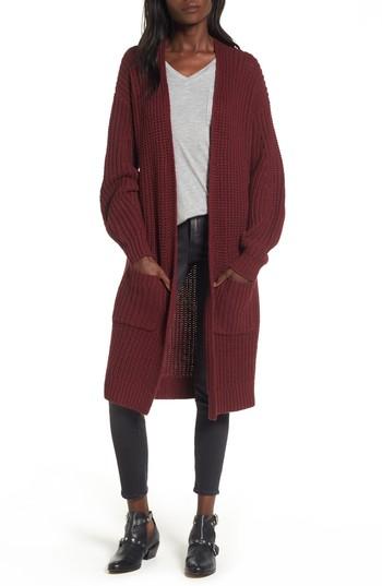 Women's Bp. Shaped Sleeve Longline Cardigan - Red