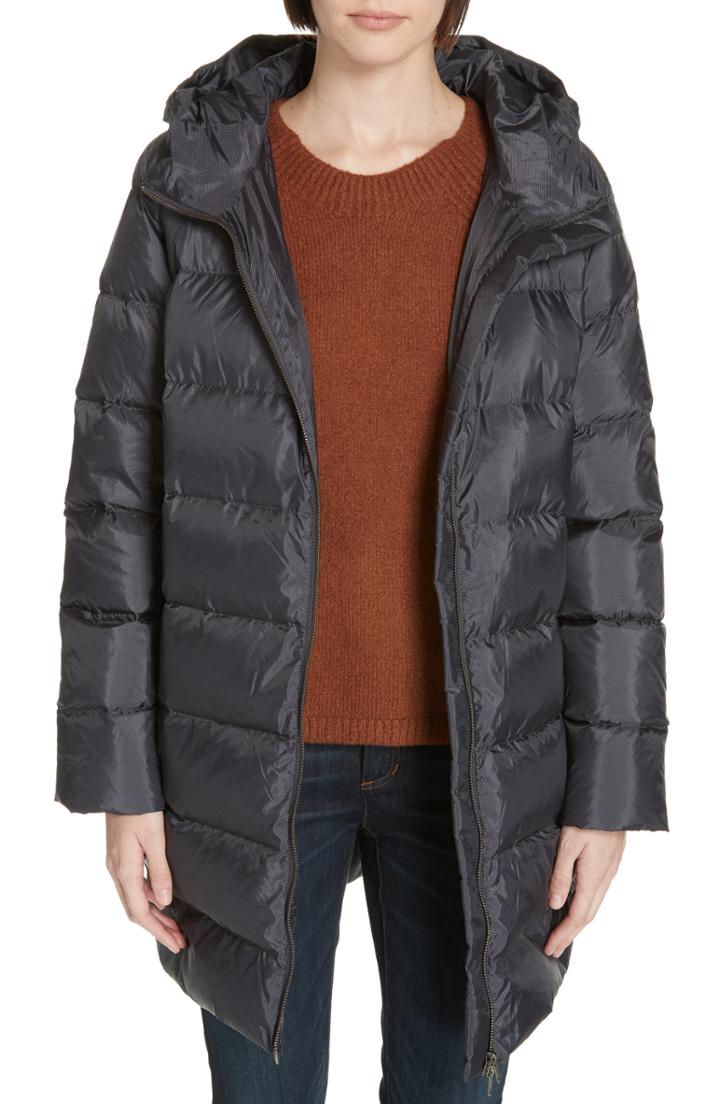 Women's Eileen Fisher Hooded Down Cocoon Coat, Size - Grey