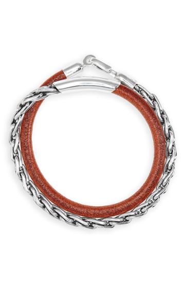 Men's Caputo & Co. Sterling Silver Chain & Leather Wrap Bracelet
